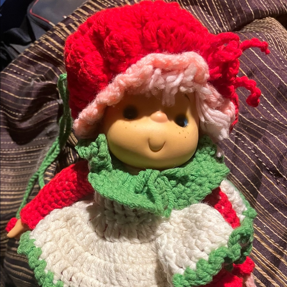 Vintage hand crocheted strawberry short cake doll